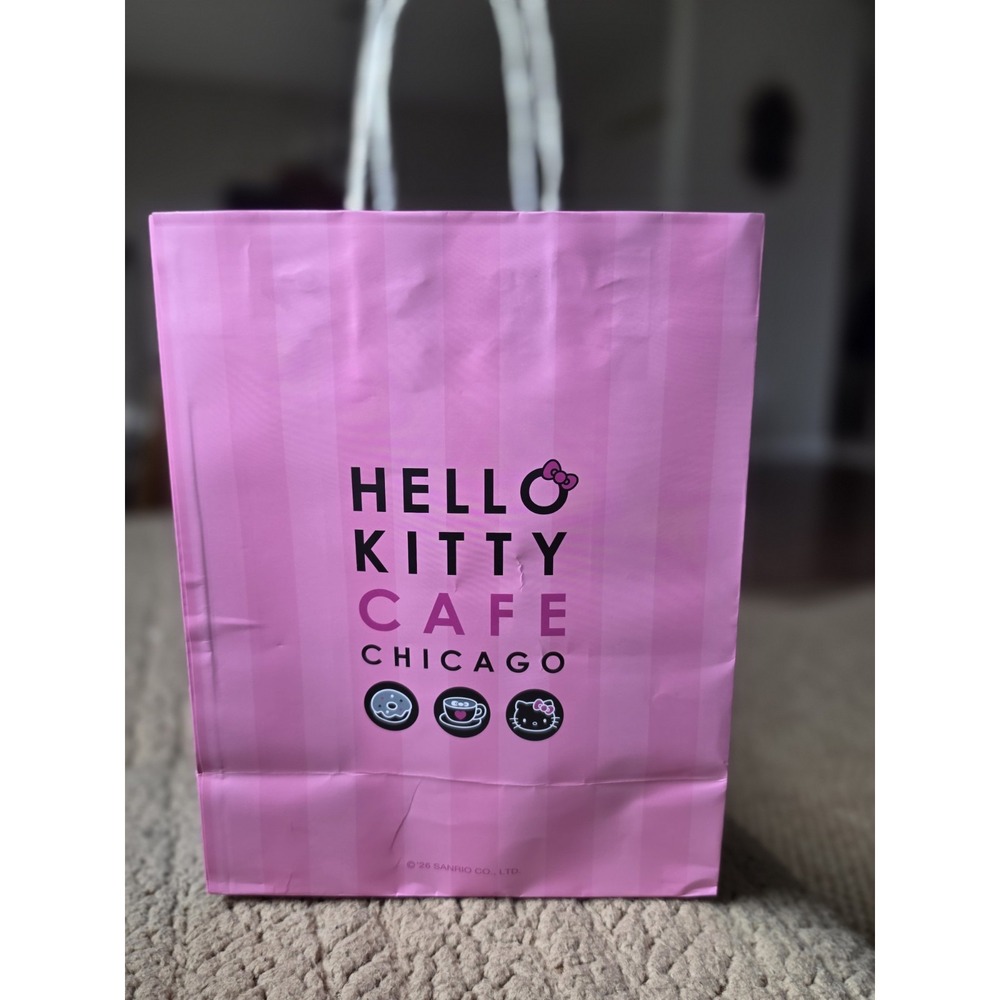 Hello Kitty Cafe Chicago Large Pink Paper Shopping Gift Bag Sanrio Store...